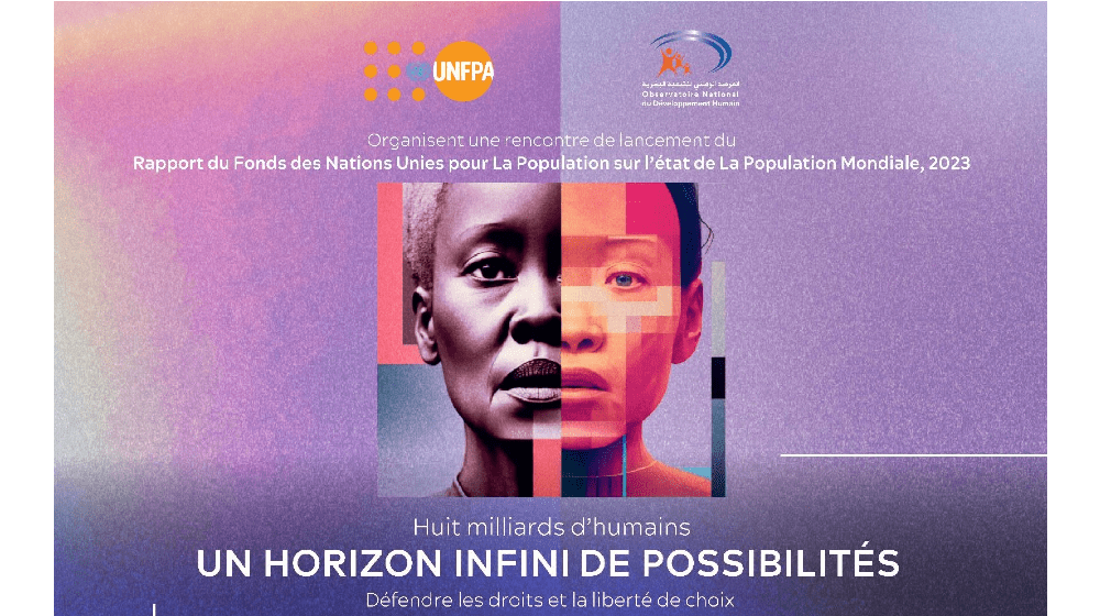 Affiche de la publication du rapport sur l’état de la population mondiale 2023