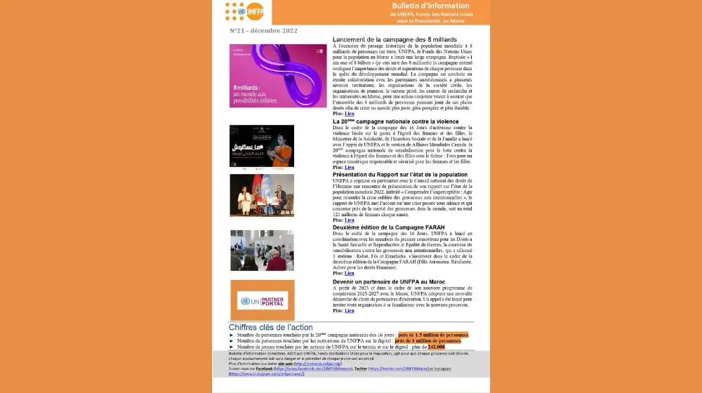 21ème édition du bulletin d'information de UNFPA au Maroc